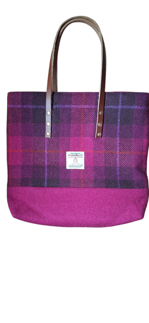 Fuschia Pink Check Harris Tweed Tote Bag