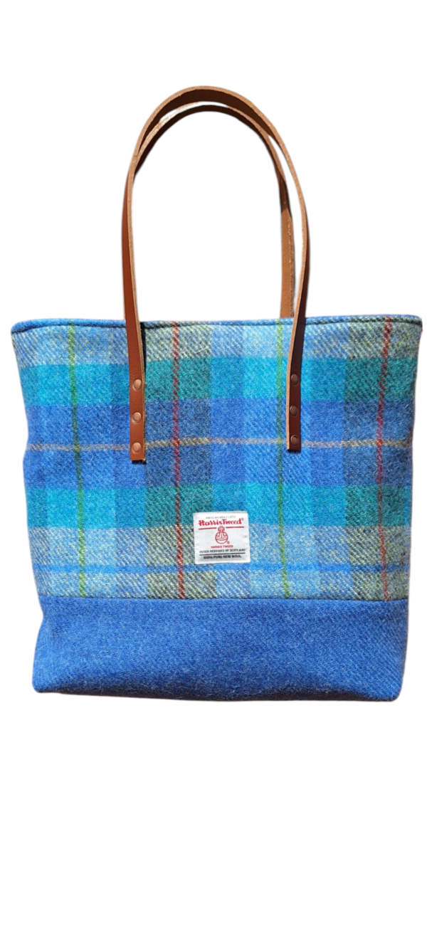 Light Blue Check Harris Tweed Tote Bag