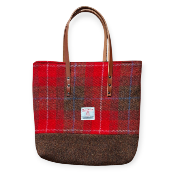 Red check Harris Tweed Tote Bag
