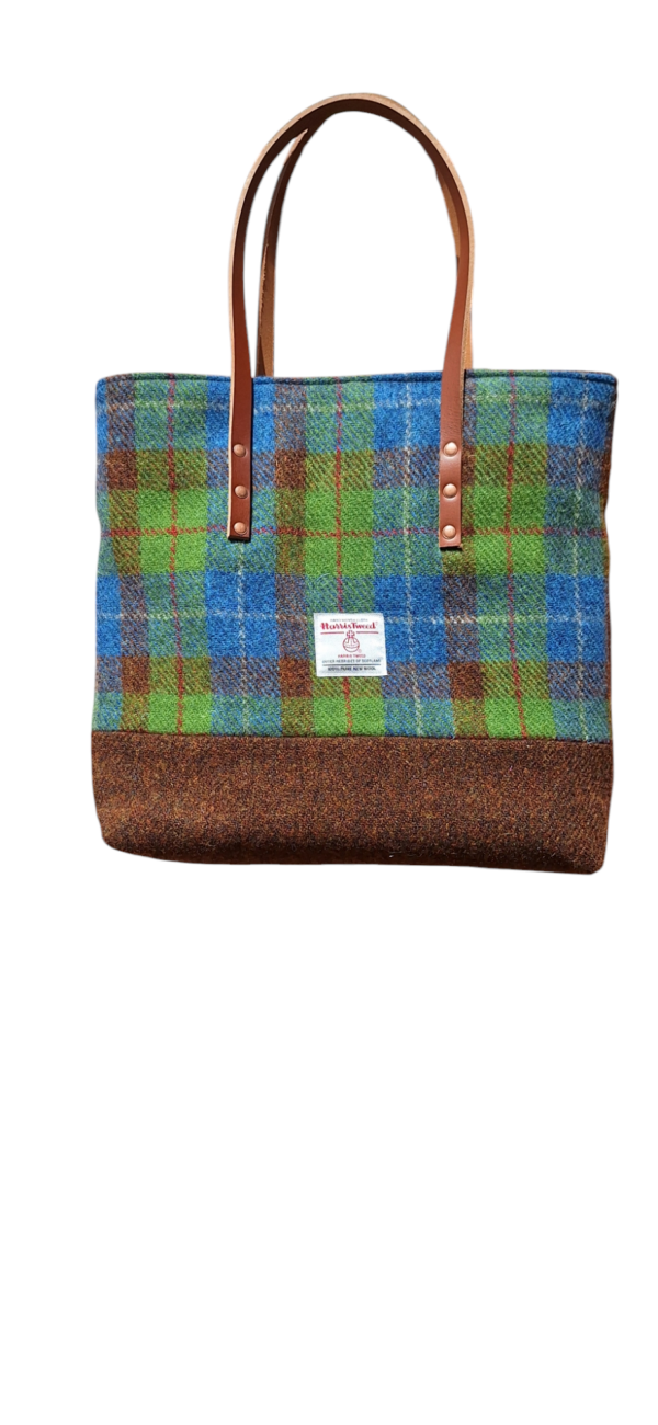 Traditional blue and green check Harris Tweed Tote Bag