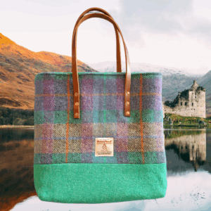 Green and purple heather check Harris Tweed Tote Bag