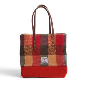 Olive , Orange  and Mustard check Harris Tweed Tote Bag