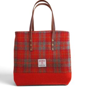 Olive and Orange check Harris Tweed Tote Bag